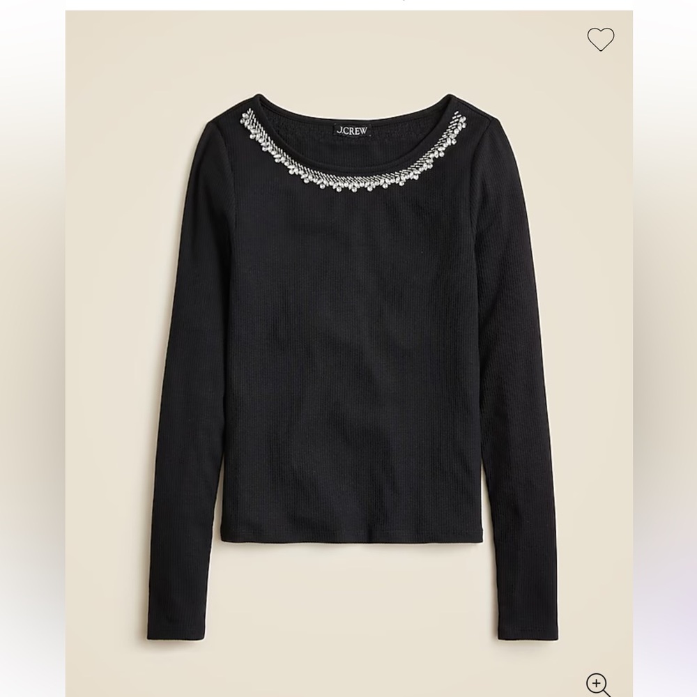 J.Crew Black Vintage rib boatneck T-shirt with embellishments, Size M